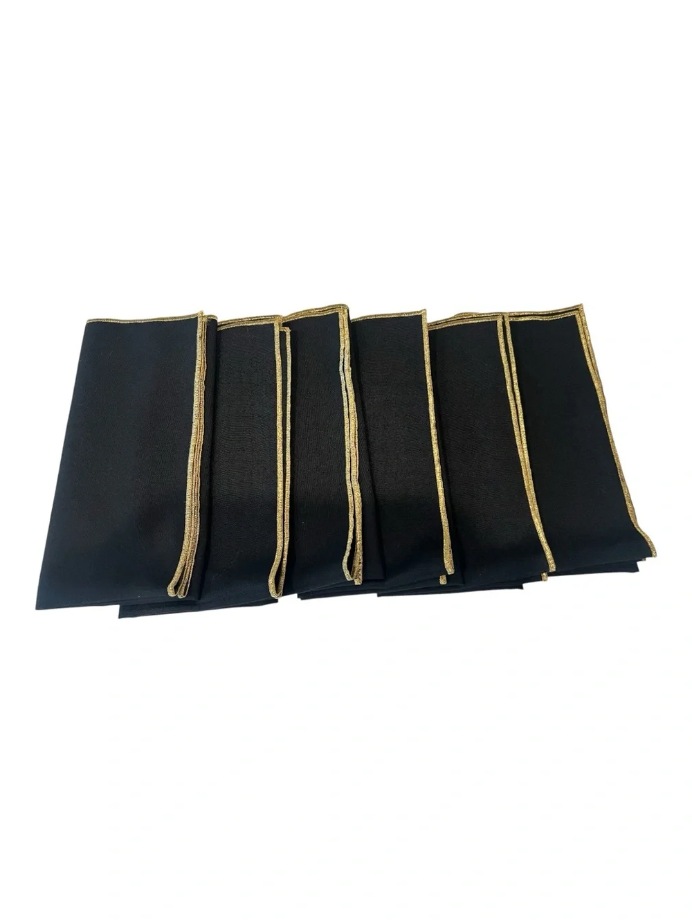 Set of 6 Black Cloth Napkins Gold Trim 18x18 Elegant Formal Dinner Table Linens - Picture 2 of 4